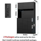 71" Tall Black Kitchen Pantry Cabinet with Power Outlet & Countertop - Himpall